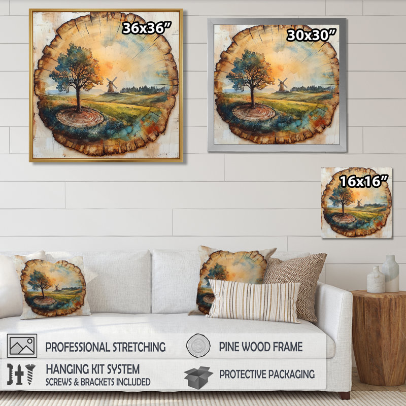 Doughlin Large Windmills Into A Summer Field Landscape - Moulins à vent, art mural, Reproduction encadrée d'une seule photo