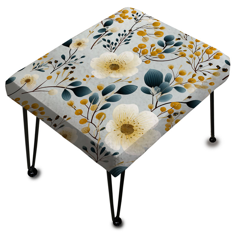 Repose-pieds blanc et beige à motif floral minimaliste II