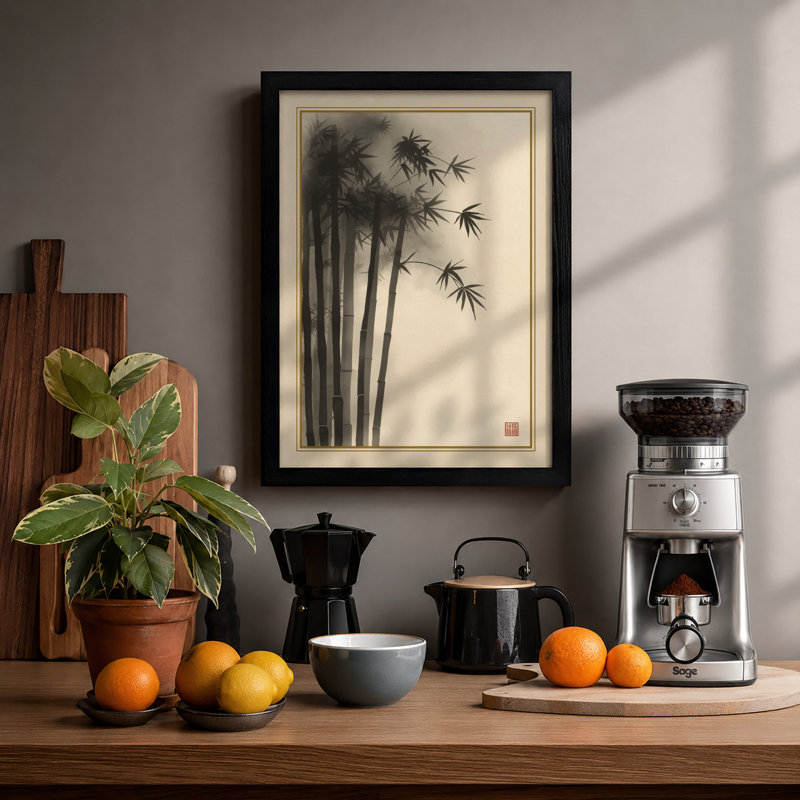 Bamboo in Ink Japandi - Framed Print, Black, A3 - 42.0 x 29.7 cm