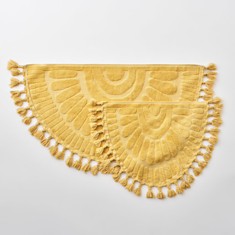 Sunshine Tasseled Cotton Bath Mat Set, U-Shaped- 40" H x 23.5" W, Mustard