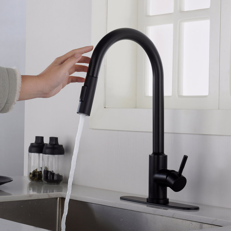 Robinet de cuisine tactile avec douchette extractible, Noir mat