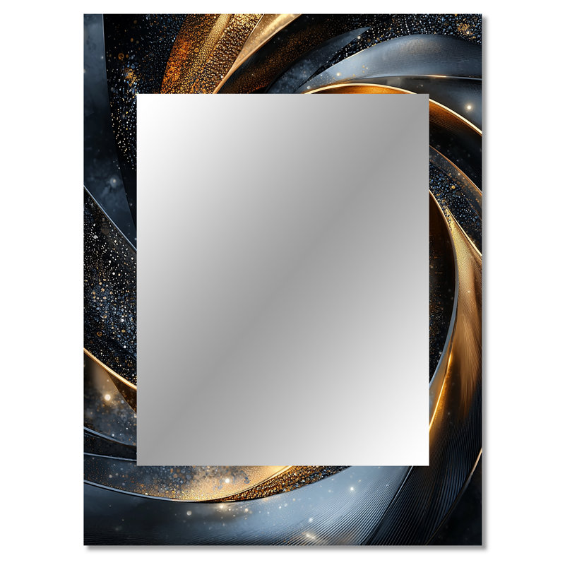 Abstract Spirals In Gold And Black Tones II - Abstract Spirals Large Mirror, Modern Decorative Wall Mirror, Printed Metal Art