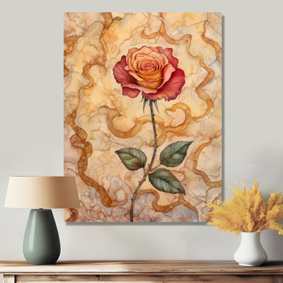 Topaz Liquid Ink Of Rose I - Floral Metal Wall Art Decor, Rose Metal Print