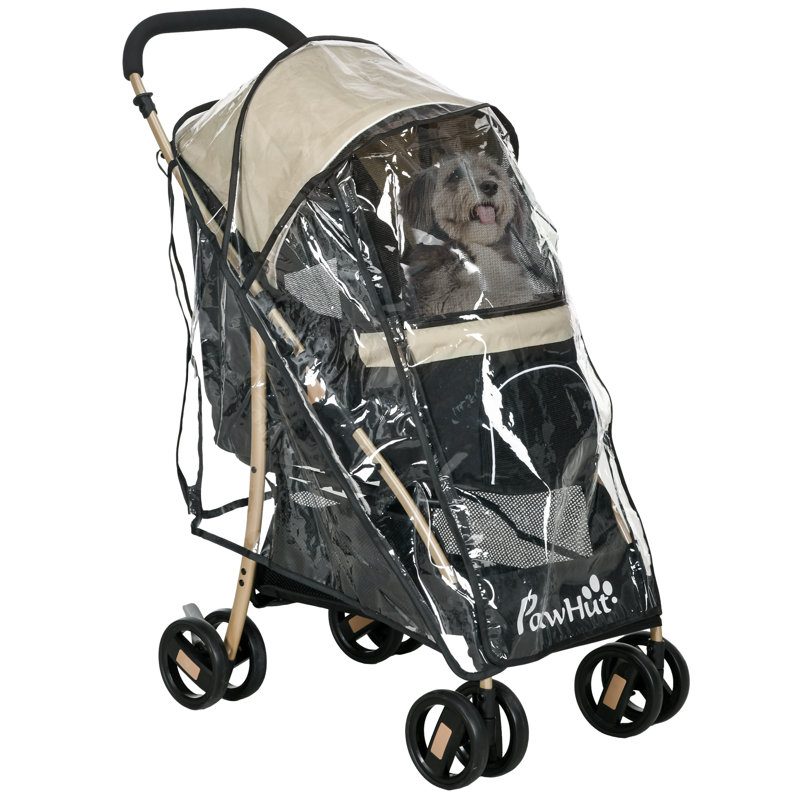 Foldable Pet Stroller, Beige/Black