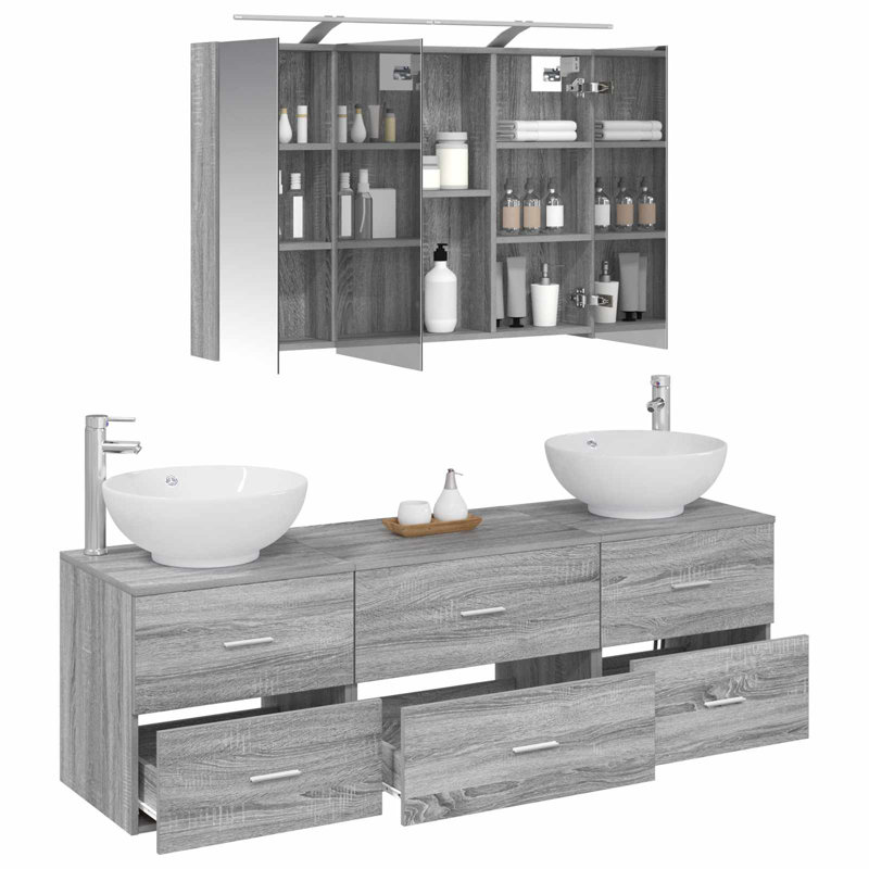 Vanity & Mirror Set, Grey