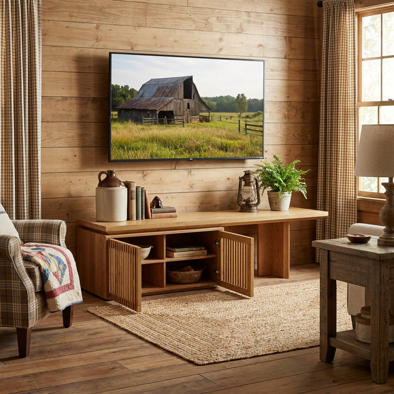 Meuble télé moderne avec espace de rangement Meuble télé minimaliste pour salon / chambre à coucher - Naturel (extensible pour les téléviseurs de 78,7 à 110 pouces)