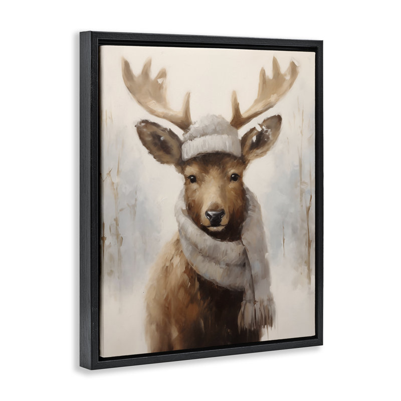 Cadre flottant Cozy Winter Deer Fawn, design par Arlington Prints, Cadre flottant noir de jais, H 21 po x l 17 po