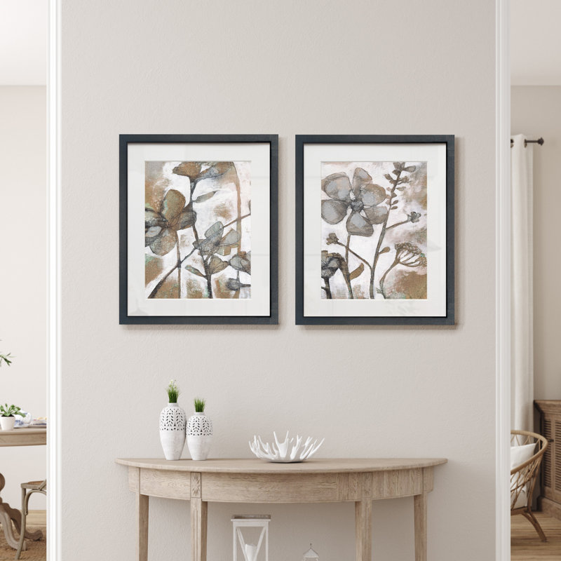 «Metallic Garden I», ensemble de 2 reproductions d'art sur papier encadrées, Cadre noir