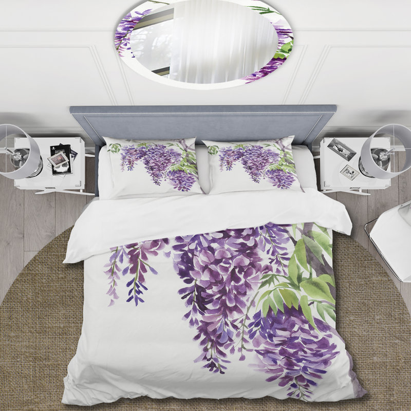 Branches de glycines mauves - ensemble de housse de couette traditionnel - microfibre de polyester