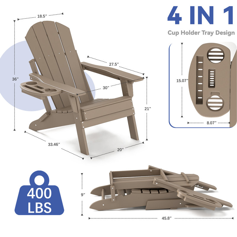 Ensemble de 4 chaises Adirondack réglables Hdpe, Brun