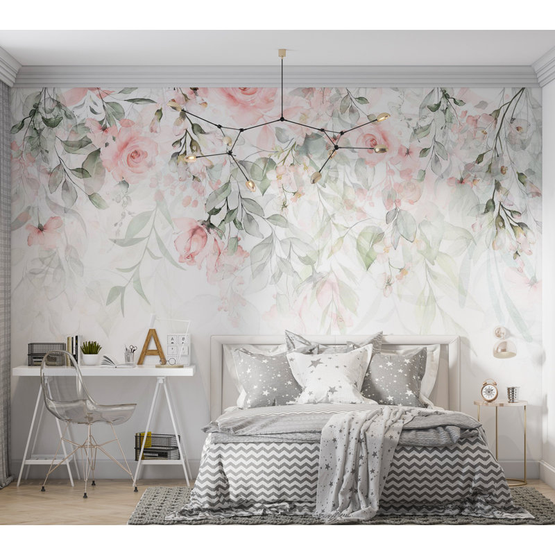 Papier peint floral - Cascade de roses, L 41 po x l 59 po