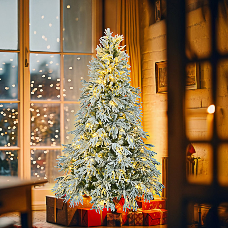 Arbre de Noël pré-éclairé enneigé, 6'