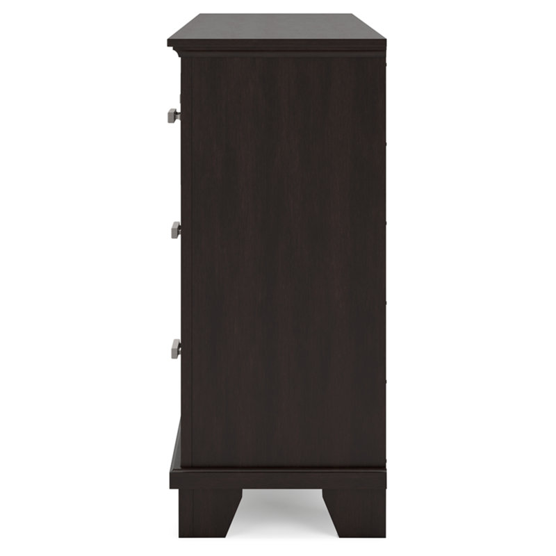 Dark Brown Contemporary Dresser with Mirror and Dovetail Drawers