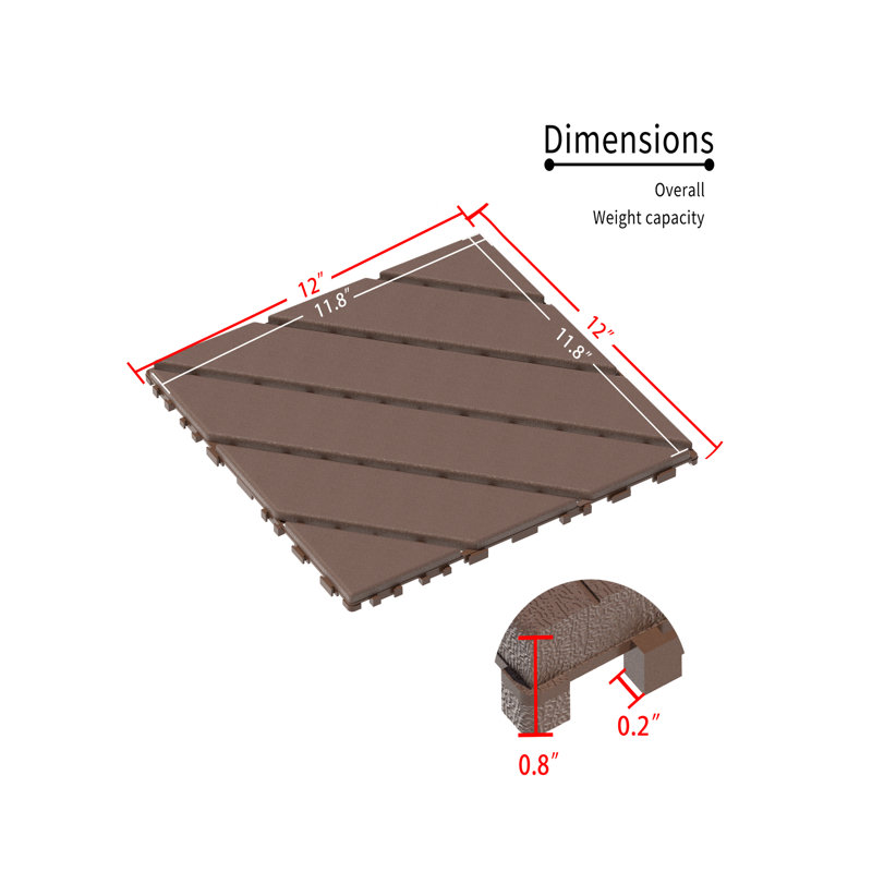Carreaux de plastique imperméables en plastique Pp "x 12", emboîtables pour patio, balcon ou bord de piscine