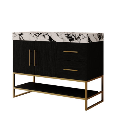 36" Modern Free-Standing Bathroom Vanity with Seamless Ceramic Sink & Sintered Stone Top