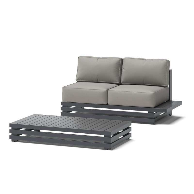 Avondale Outdoor Left Hand Loveseat With Table Attachment And Rectangle Coffee Table - Olefin Charcoal