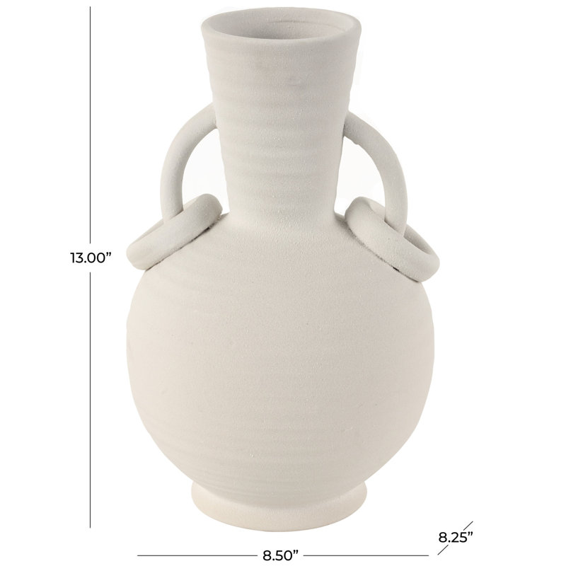 Cream Ceramic Amphora Vase with Ring Handles