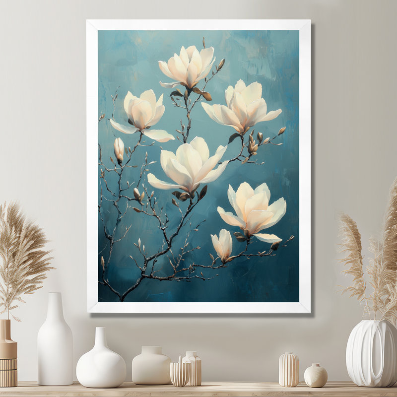 Shelbie - reproduction d'art sur toile florale, H 32 po x l 16 po, Reproduction encadrée d'une seule photo, Blanc