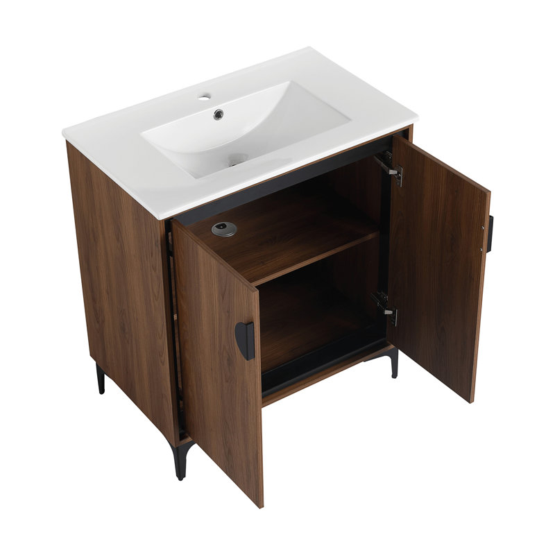 Meuble-lavabo sur pied 30 po, 2 portes, meuble-lavabo autoportant en bois d'ingénierie avec lavabo
