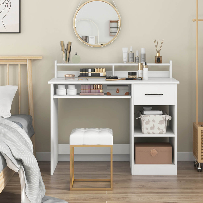 Bureau d'ordinateur blanc avec tablette amovible et tiroir réglable