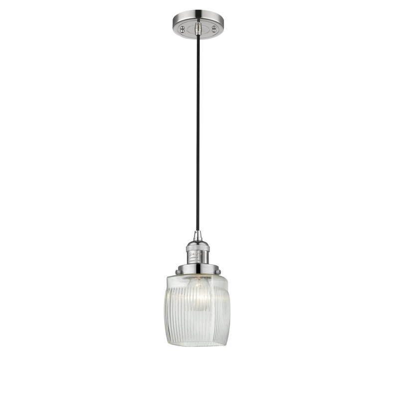 Mireya 1 - Light Single Pendant, 6 Watt Vinage LED Bulb, Polished Nickel, Clear Halophane