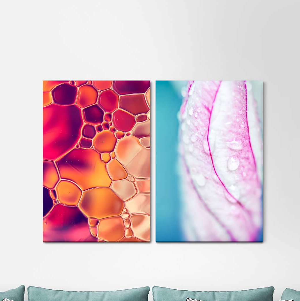 2-tlg. Leinwandbilder-Set - Grafikdruck „Water Bubbles Colourful Raindrops”