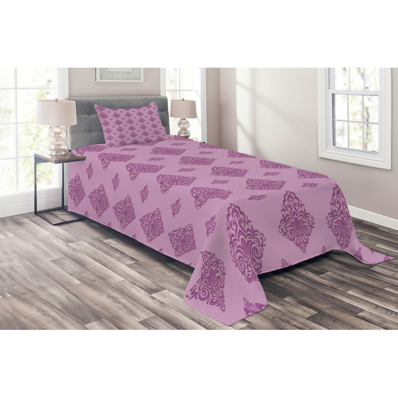 Traditional Polyester Damask Coverlet, Twin Bedspread + 1 Sham