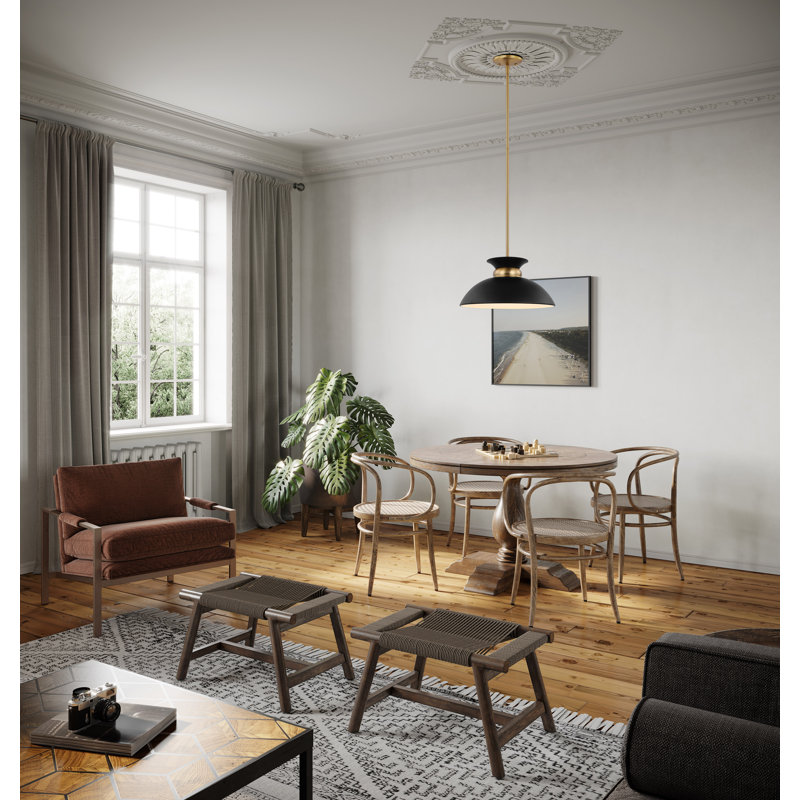 Luminaire suspendu en forme de dôme à 1 lumière Giles, H 7 po x l 15 po x P 15 po, Noir mat