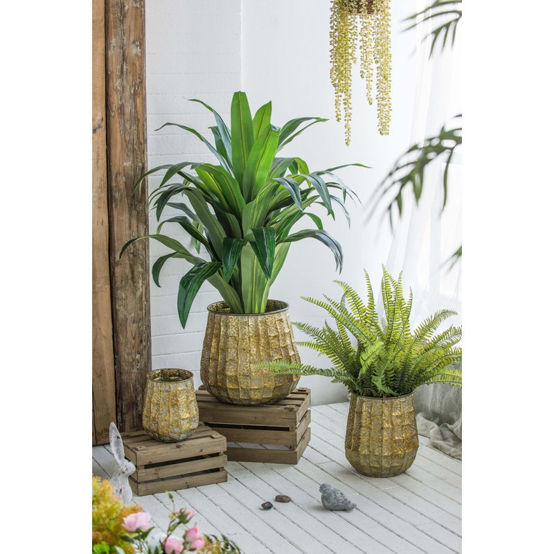 Ensemble de 3 jardinières en métal patiné