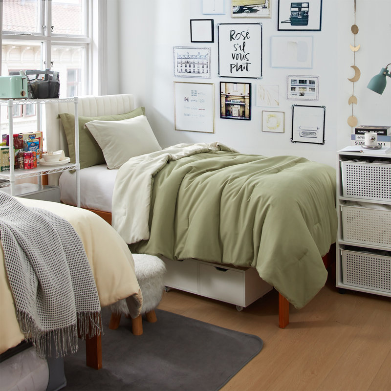 Double Brushed Microfiber Reversible Twin XL Comforter Set, Elm/Oat Milk