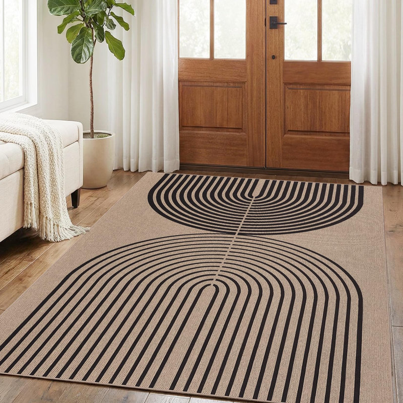 Modern Rainbow Jute Rug 8x10ft – Non-Slip, Non-Shedding, Easy Care Area Carpet for Living Room, Bedroom, Dining Room, Entryway, Indoor Outdoor Patio, Farmhouse Decor