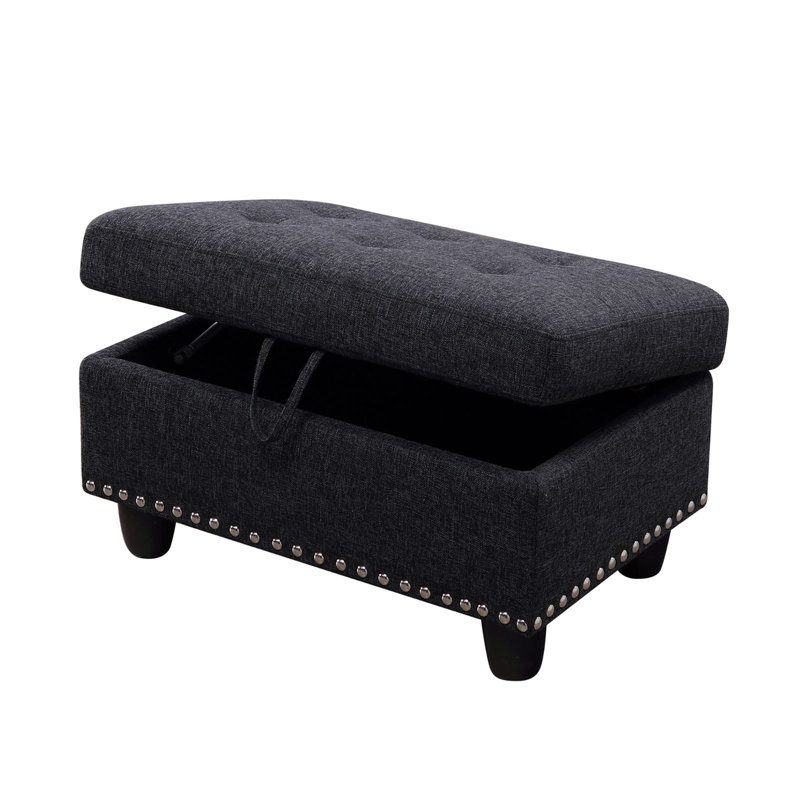 Repose-pieds de rangement rembourré de 28,5 po de largeur Yeni, Lin noir