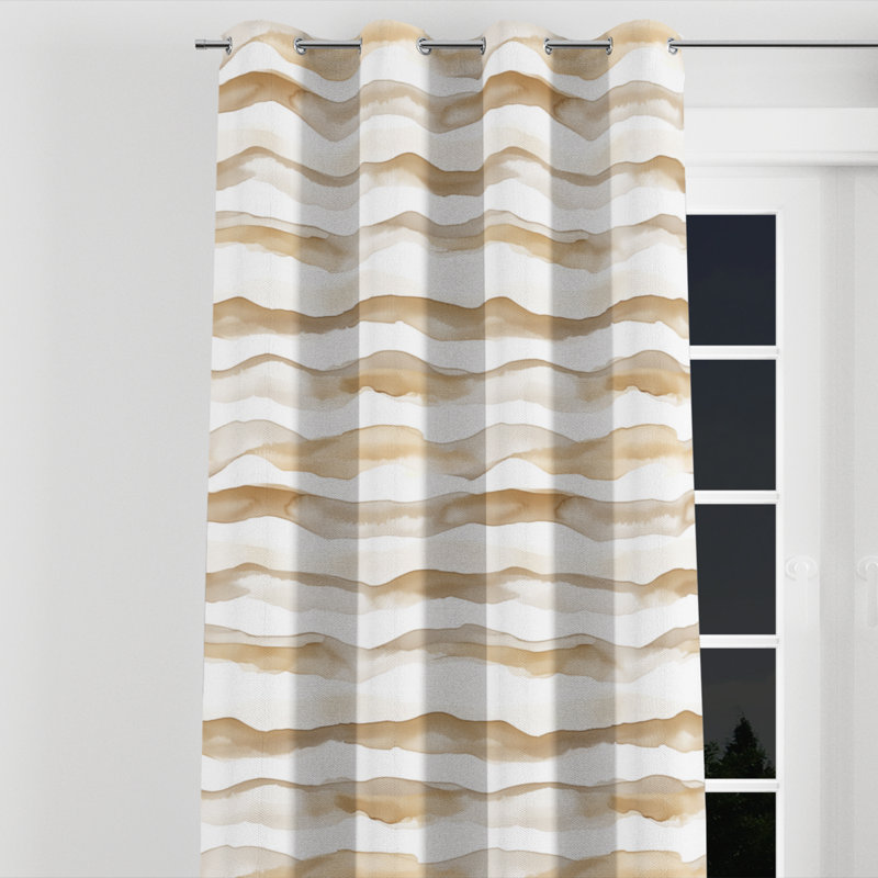 Rideaux rayés occultants - Rideau à œillets brun et blanc Boho - 1 panneau, L 52 po x L 90 po, Œillets argentés
