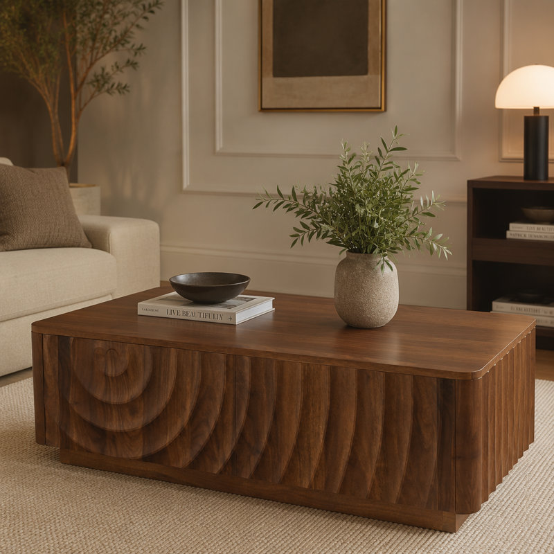 47'' Rectangle Coffee Table With Storage, Walnut Brown
