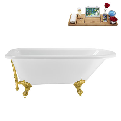 62" Streamline Clawfoot Tub,Tray,Drain, Clawfeet