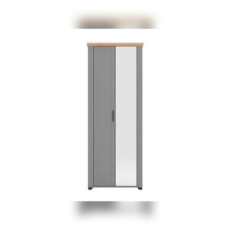 Chroma Artisan Oak Slim Mirrored Wardrobe Shallow Depth With Hanging Rail And Shelves75cm Wide