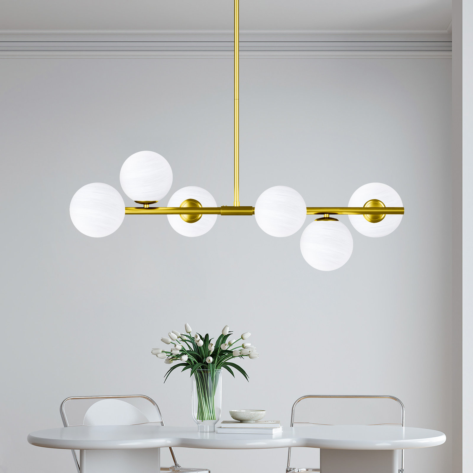 Lio Wrought Iron 6-Light Chandelier, Electroplated Brass