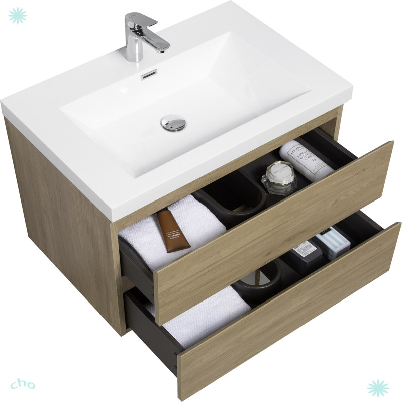 30" Floating Bathroom Vanity With Sink, Oak