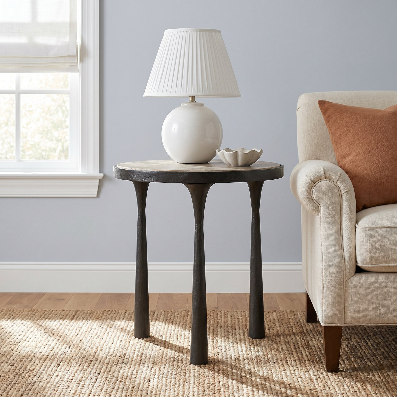 Billings End Table, Fossil Marble Top/Gray Base