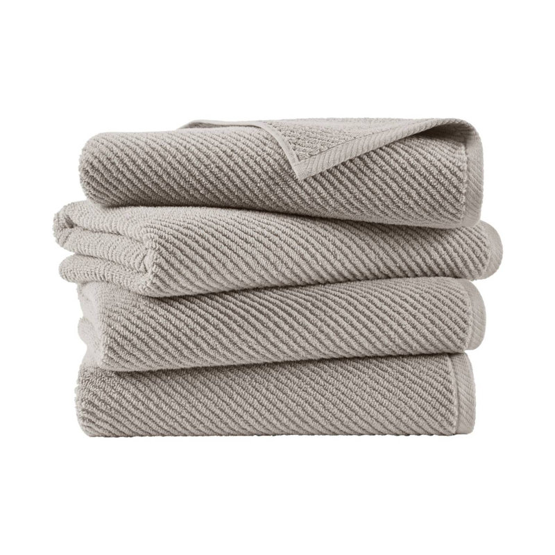 4-Piece 100% Cotton Quick Dry Diagonal Ribbed Bath Towel Set, Gray
