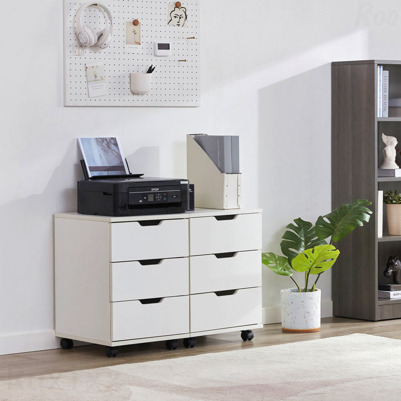 Classeur vertical à 3 tiroirs avec classeur mobile en bois, Blanc