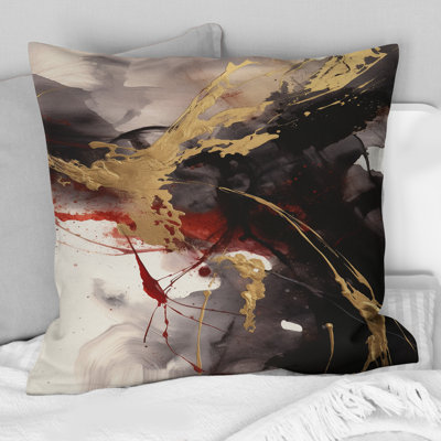 Gold And Red Fluid Fusion II - Abstract Printed Throw Pillow