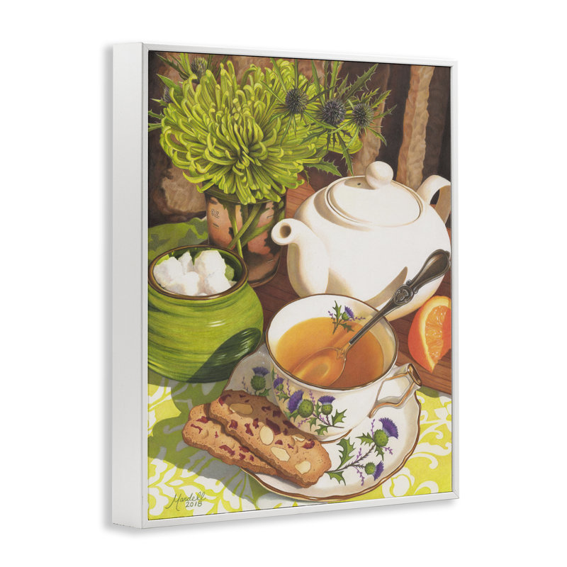Thé et biscuits par Mardell Schuster, Estampe numérique encadrée blanc bord de mer, H 20 po x l 16 po