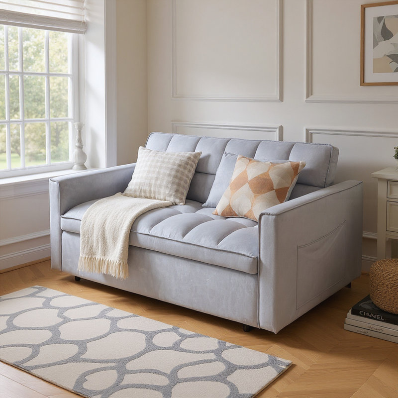 Modern Style Design Velvet Sofa Bed, Gray