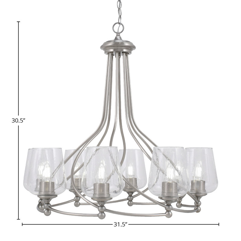 Lustre 8 lumières Sadea illustré avec verre transparent de 5 po, Grainé transparent, Nickel brossé