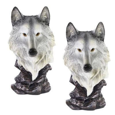 "2-PC Set" ICE ARMOR 11"H Wolf Head Bust Figurine Statue Sculpture Ornament Decoration Home/Room Decor and Perfect Gift Ideas for Housewarming, Holidays and Birthdays Great Collectible Addition
