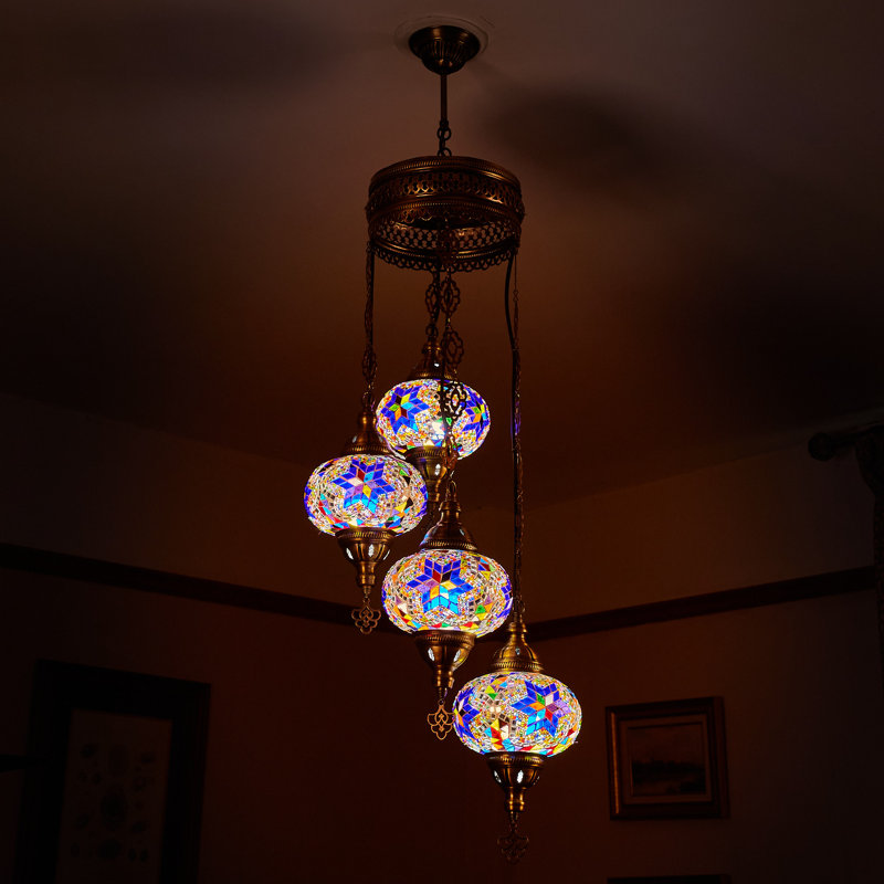 Karlie 4 - Light Cluster Globe Pendant, Blue/Yellow/Green