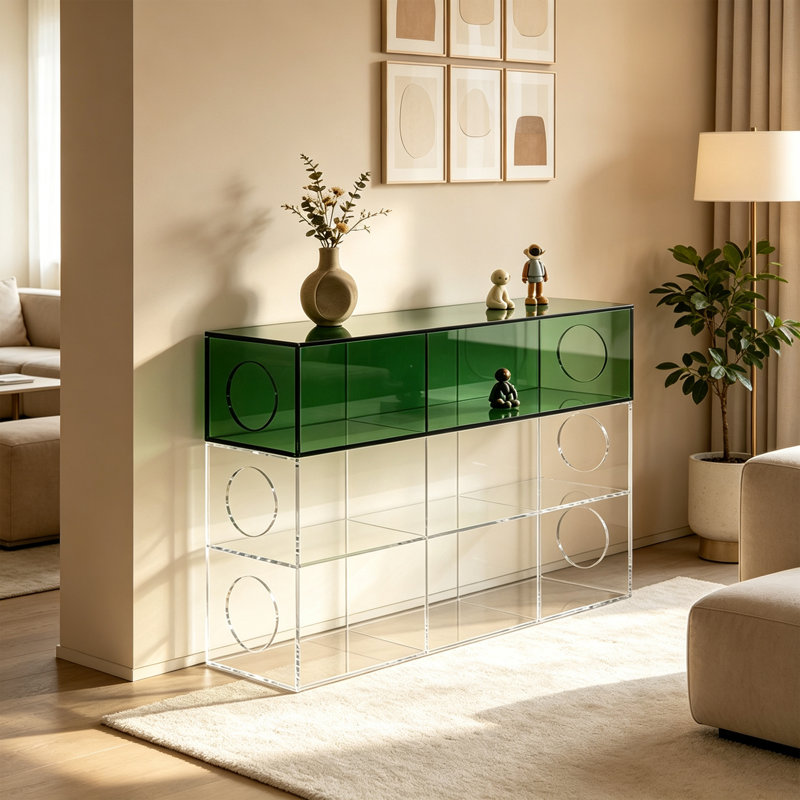 Console de rangement ouverte en acrylique vert, H 35,43 po x l 47,24 po x P 9,84 po