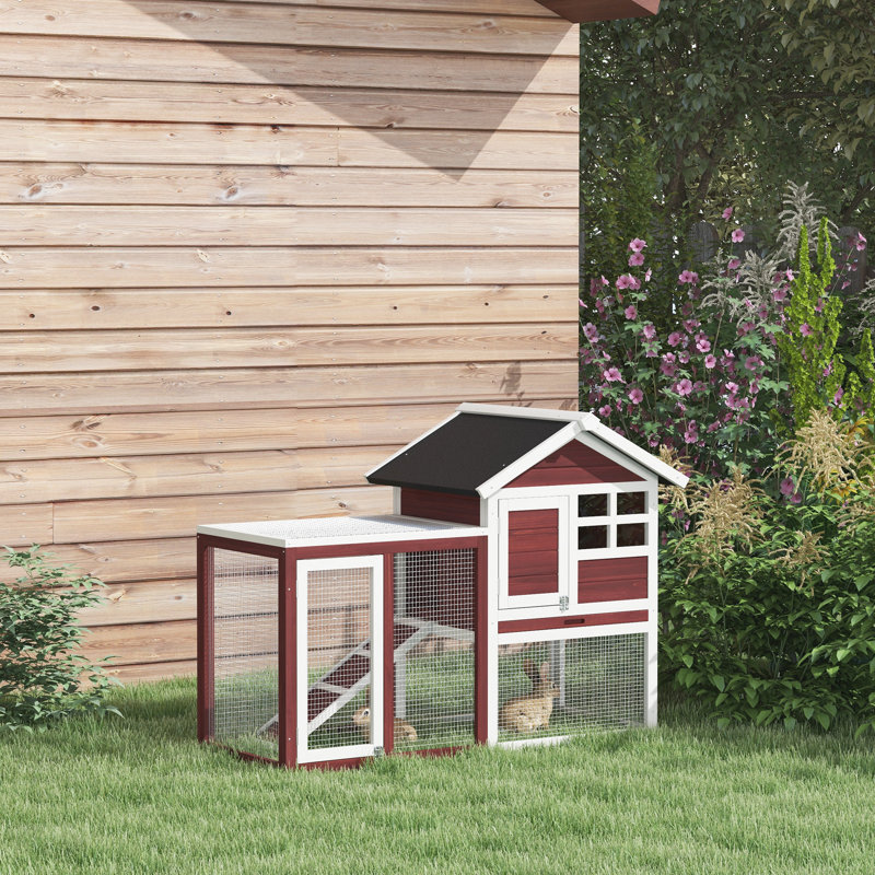 Maison de lapin en bois brun avec toit en asphalte et système de verrouillage sécuritaire - 48 48 po pour la protection contre les intempéries, plateau amovible, spacieux
