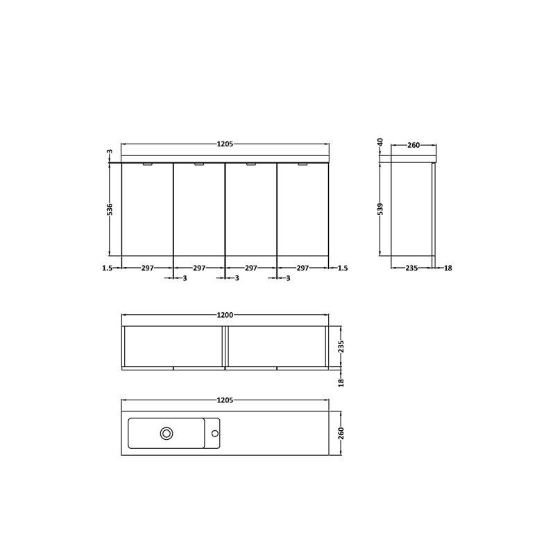 Fusion 30480mm Single Bathroom Vanity with Integrated Polyglomerate Basin, Charcoal Black